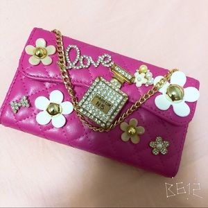 Pink No 5 iPhone 6/7 Purse Case w/ Golden Chain